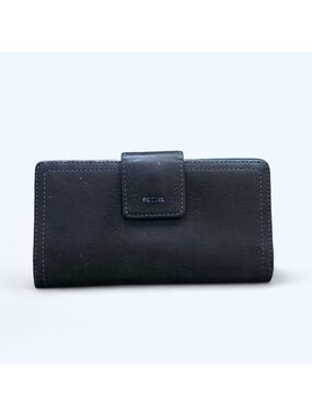 Fossil Logan RFID tab clutch wallet dark navy blue